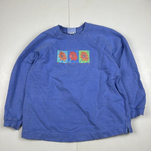 Vintage 90s Fresh Produce Sportswear Crewneck Sweatshirt Flowers Purple Sz M