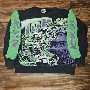 Vintage RARE Arctic Cat Racing Top Cat All Over Print Black Sweatshirt Size L