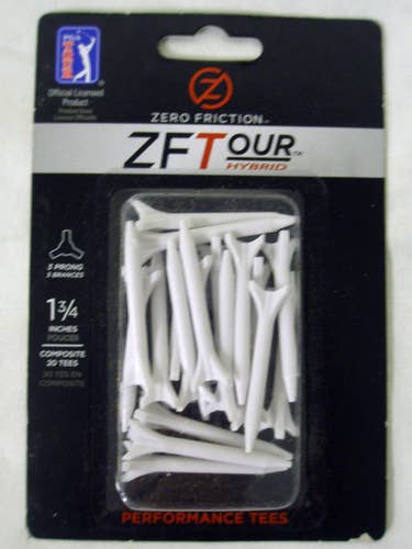 Zero Friction Tour Hybrid Tees (1.75", White) 20pk Composite Golf Tee NEW