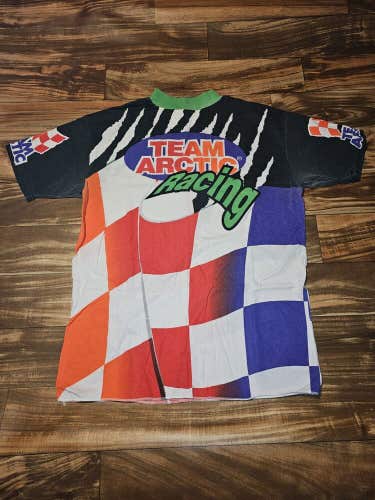 Vintage Rare Team Arctic Cat Racing All Over Print Double Sided T-shirt Size XL