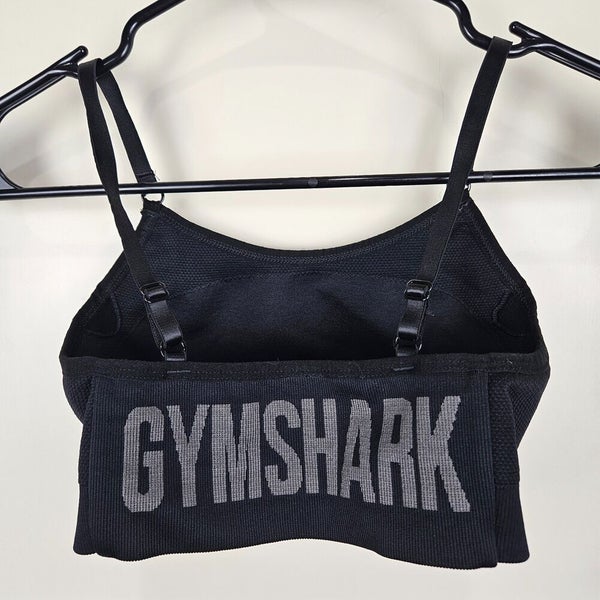 Gymshark FLEX Strappy Sports Bra Black / Charcoal Logo Spellout Women's S