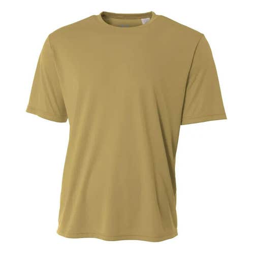 A4 Adult Mens Cooling Performance Size XLarge Gold Tan Crew Training Shirt New