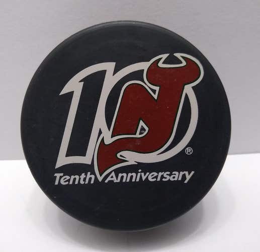 1992 New Jersey DEVILS 10th Anniversary Souvenir NHL Hockey Puck Blank Back