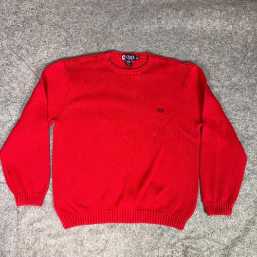 Chaps Mens Sweater Extra Large Red Navy Knit Long Sleeve Casual Cotton Crew