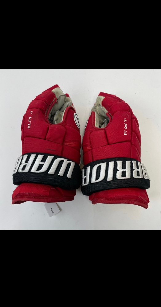 Used Black and Red Warrior Alpha DX Gloves | Size 14" | New Jersey Devils |