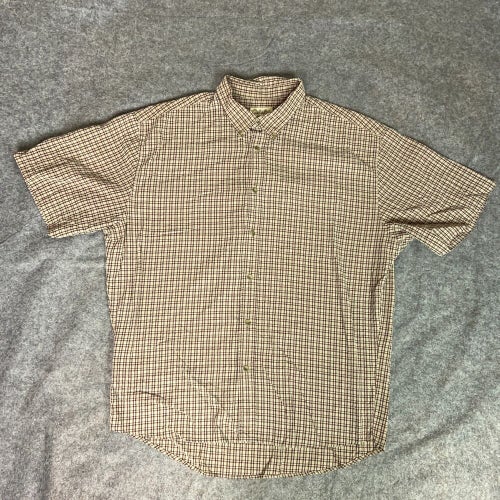 Cabelas Men Shirt 2XL XXL Brown Plaid Button Up Short Sleeve Seer Sucker Outdoor
