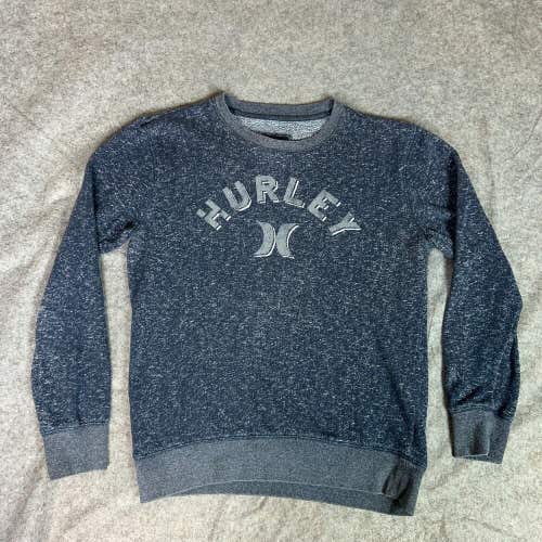 Hurley Mens Sweatshirt Large Navy Spellout Sweater Crew Pullover Sports Casual