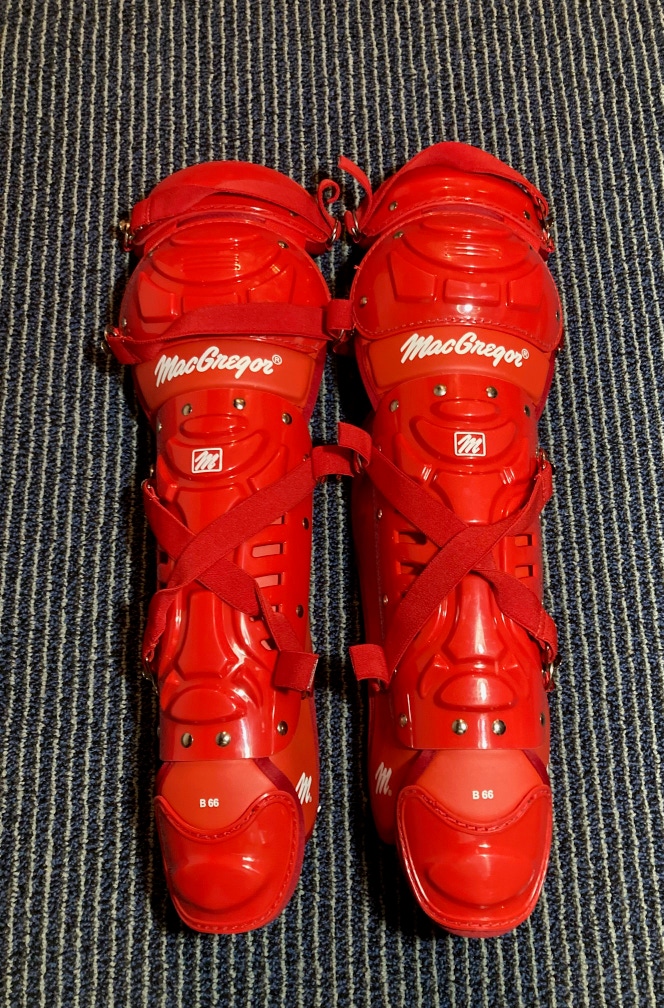 NEW MacGregor B66 Double Knee Baseball Softball Catchers Leg Guards Scarlet Red