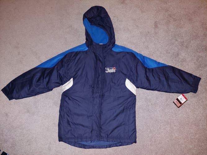 BNWT Reebok Blue Winnipeg Jets Winter Parka Jacket Boys Large with Hood