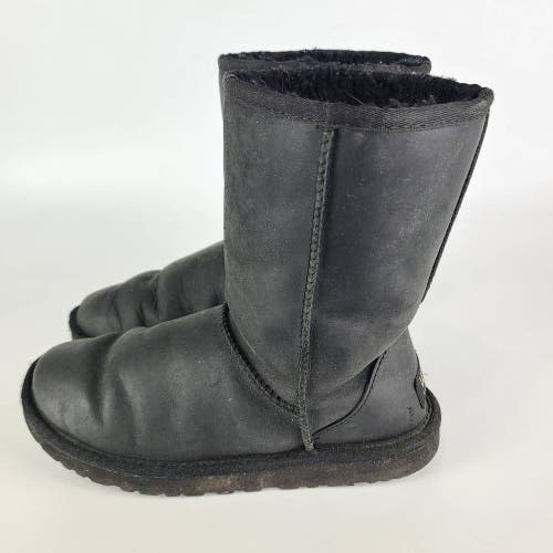UGG Womens 7 Classic Short Winter Boots Black Mid Calf Pull On Shearling Lined
