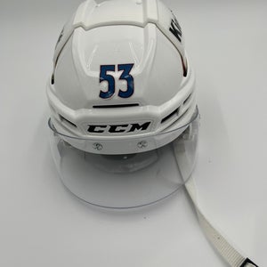 Used White Colorado Avalanche CCM Super Tacks X Pro Stock Helmet #53 Small