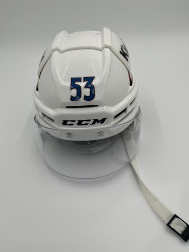 Used White Colorado Avalanche CCM Super Tacks X Pro Stock Helmet #53 Small