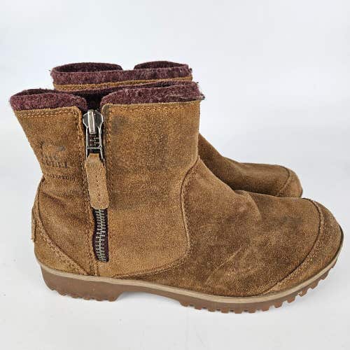 Sorel Meadow Women’s Size 7 Tan Brown Zip Waterproof Brown Suede Boot NL2189-286