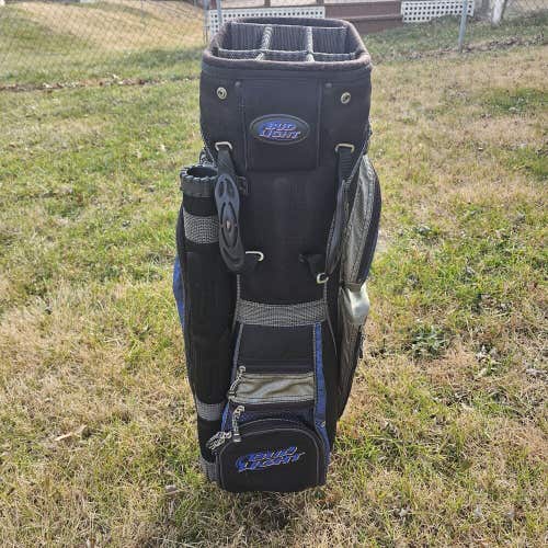 Bud Light 7 Way Divider Black Silver Blue Golf Cart Bag 6 Pockets Shoulder Strap