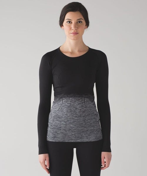 Lululemon Swiftly Tech Long Sleeve Crew Black White Ombre Athletic Top 6