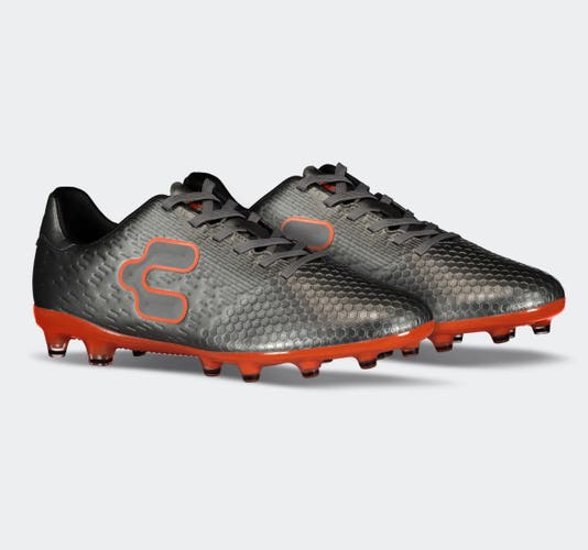 CHARLY ASSAULT FIRM GROUND GREY/ORANGE SOCCER CLEATS SIZE 10