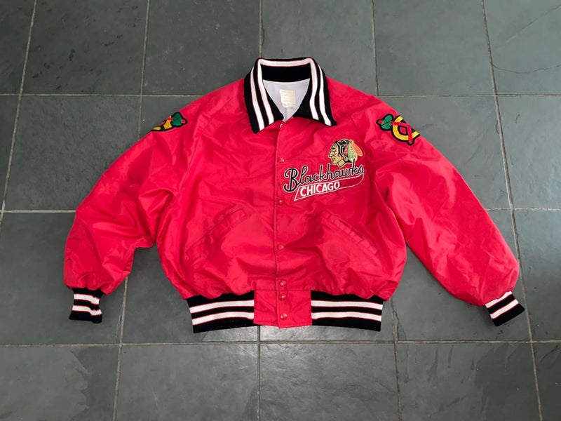 RARE VINTAGE 1970s-80s CHICAGO BLACKHAWKS NHL Hockey DELONG NYLON JACKET  LARGE