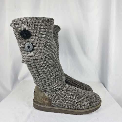 UGG Classic Cardy Knit Sweater Button Boots Women's Size 6 Gray Sheepskin 5649