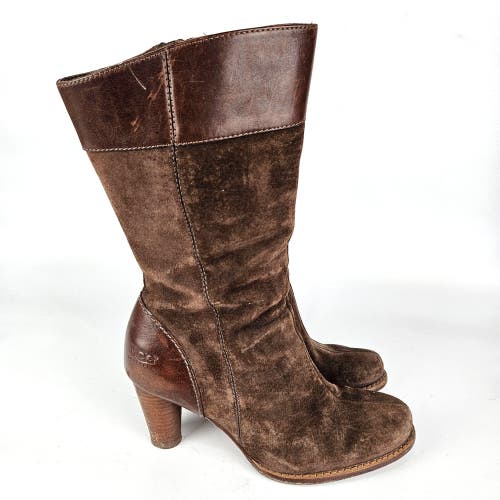 UGG Stella 5474 Brown Suede & Leather Mid Calf Heels Boots Women's Size 8