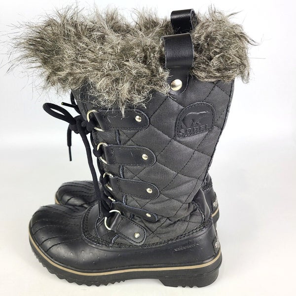 Sorel Tofino LL1846-011 Black Fur Trim Waterproof Winter Boots Womens Sz 6.5