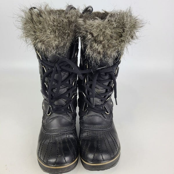 Sorel Tofino LL1846-011 Black Fur Trim Waterproof Winter Boots Womens Sz 6.5