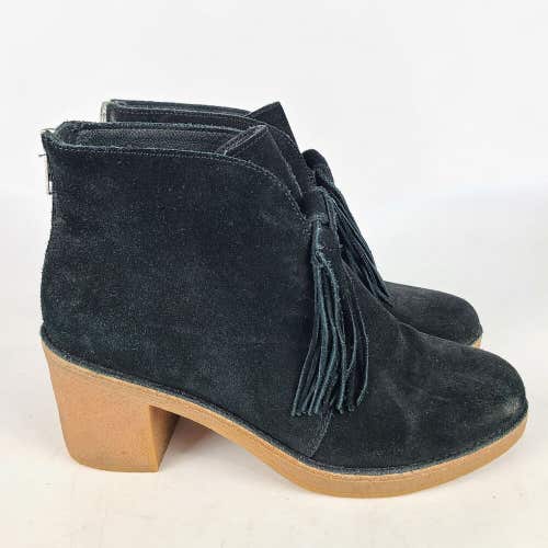 UGG Women's Corin Boot Black Fringe Tassel  Suede Ankle Heel 1018642 Size: 9