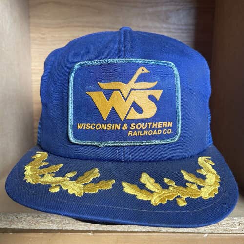 Vintage Wisconsin & Southern Railroad Co Snapback Train Trucker Mesh Hat Cap