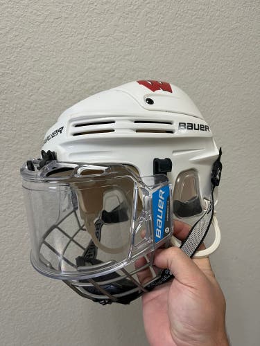 White Senior Bauer Helmet With hybrid Face Shield