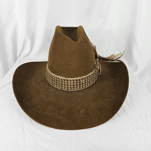 Vintage Stetson Brown Cowboy Western Feather Banded Hat 7 1/8 Felt Leather