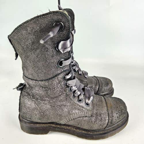 Dr. Martens Metallic Silver Leather Aimilie Lace Up Foldover Boot Triumph Size 6