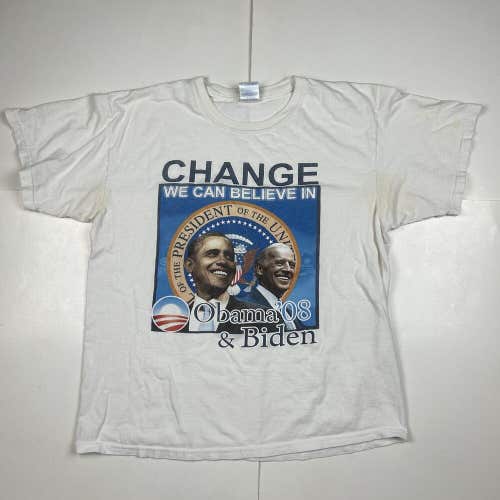 2008 Barack Obama for President Campaign T-Shirt White Joe Biden Sz L