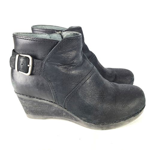 Dansko Shirley Black Nubuck Leather Wedge Ankle Boot Women's Size: 37 / 6.5-7
