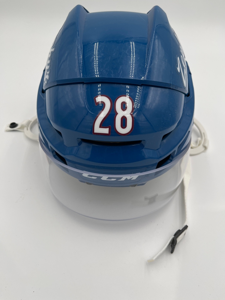 New Colorado Eagles Blue CCM Vector V08 Pro Stock Helmet Medium #28 Read Description