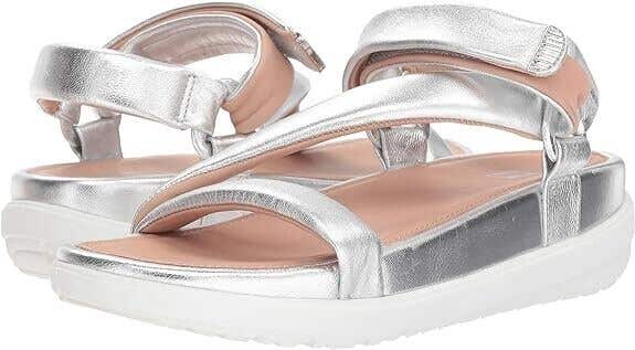 FitFlop Women's Loosh Luxe Z-Strap Leather Sandals Silver - Size 8 - MSRP $80