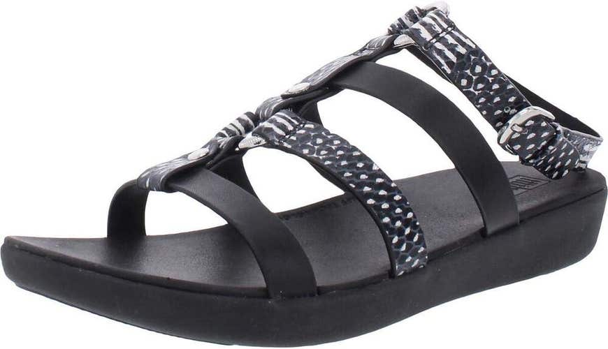 FitFlop Women's Hoopla Leather Back Strap Sandals Black Snake - Size 9 - MAP $80