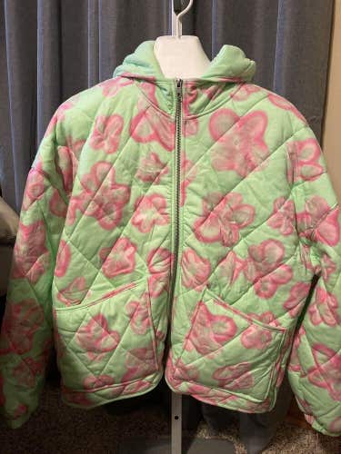NWT Wild Fable Women's Quilted Floral Print Coat Mint Green/Pink Size Large