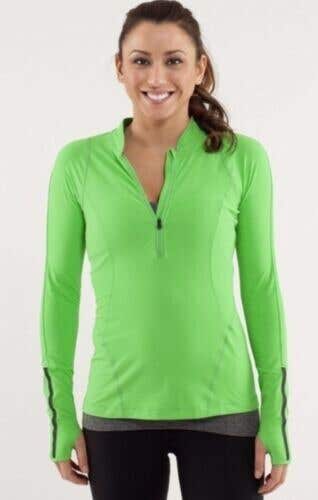 LULULEMON Run: Rise And Shine Pullover Green Active Top Pocket Thumbholes Size 6