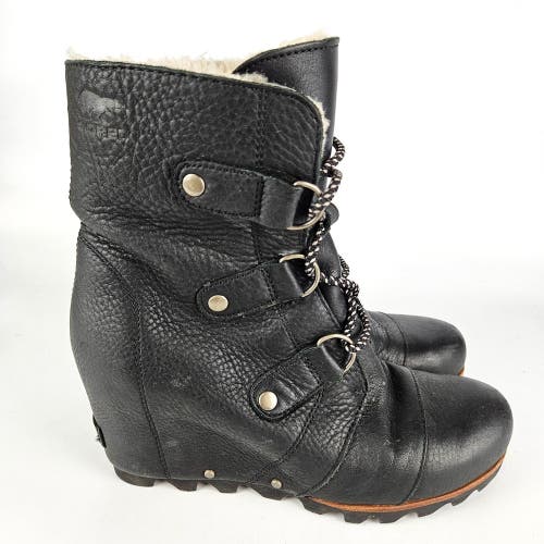 Sorel Joan of Arctic Wedge II Boots Black Leather Women's 8.5 Lined NL2703-010