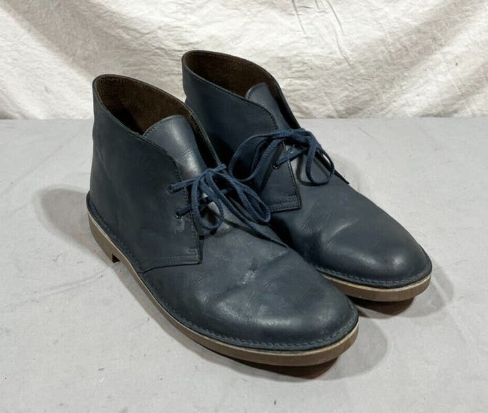 Clarks Smooth Blue Leather Classic Desert Boots US Men display picture 1