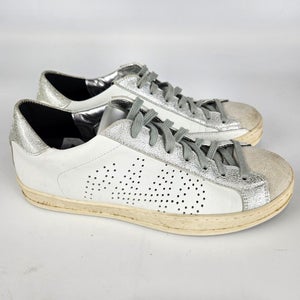 P448 John White Silver Sneakers Shoe Leather Suede Women's Size: 36 / 6
