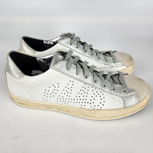 P448 John White Silver Sneakers Shoe Leather Suede Women's Size: 36 / 6