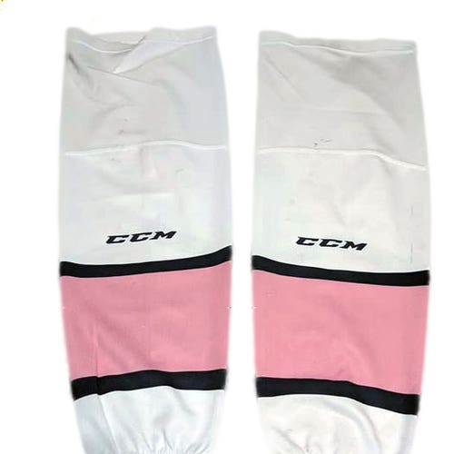 BREAST CANCER SOCKS Pink Used Senior XL CCM Socks Pro Stock PINK THE RINK