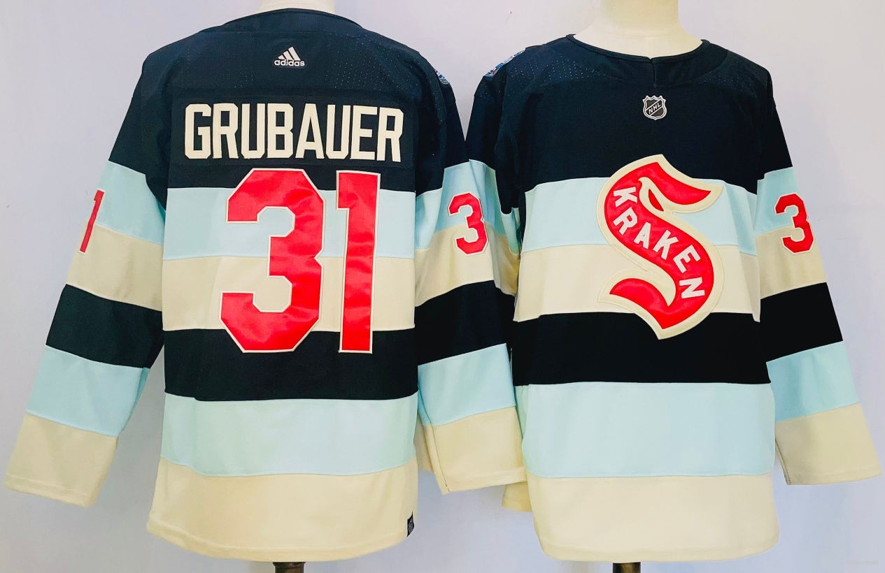 Seattle Kraken 31 Philipp Grubauer Navy Winter Classic Ice Hockey Jerseys size 50