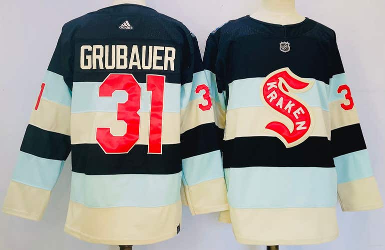 Seattle Kraken 31 Philipp Grubauer Navy Winter Classic Ice Hockey Jerseys size S Replica