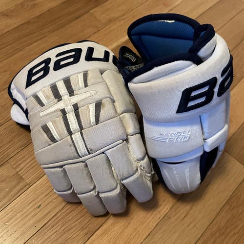 Bauer 4-Roll Pro Ice Hockey Gloves - WHITE/NAVY/SILVER Adult 13"