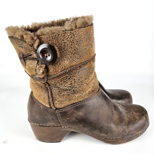Dansko Stormy Brown Leather Shearling Fleece Lined Roll Down Shoes Bootie 39 / 8