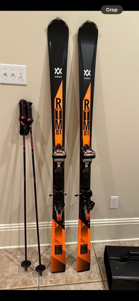 Volkl RTM 81 Skis 170cm, Marker Wide Ride Adjustable Bindings, w/ Poles and Hard Shipping Case