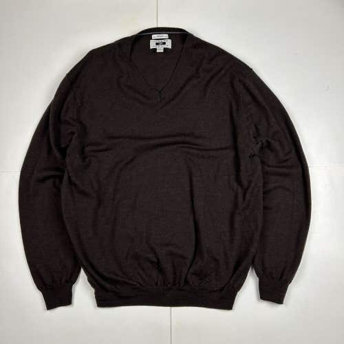 Joseph Abboud 100% Extra Fine Merino Wool V-Neck Sweater Brown Men's 2XL