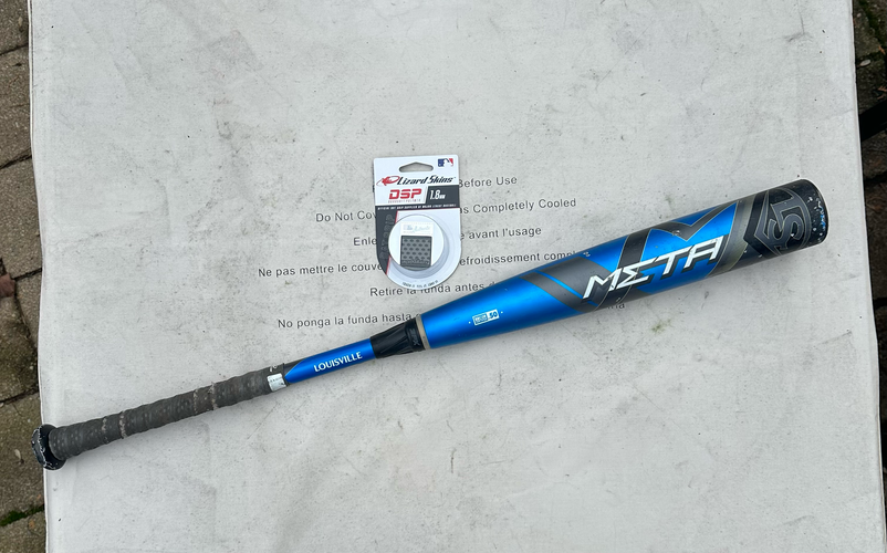 Used BBCOR Certified 2020 Louisville Slugger Composite Meta Bat (-3) 29 oz 32" with NEW LIZARD SKIN