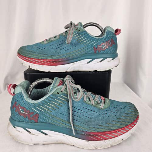 Hoka One One Clifton 5 Blue Pink Womens Size 9.5 Running Athletic Shoes